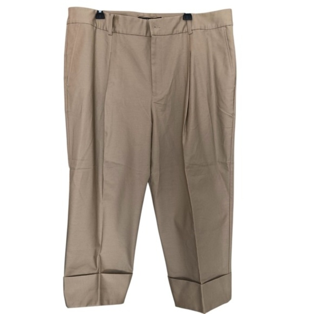 Lauren Ralph Lauren Trousers Women 18W Tan Pleated Cuffed High Rise Crop NEW